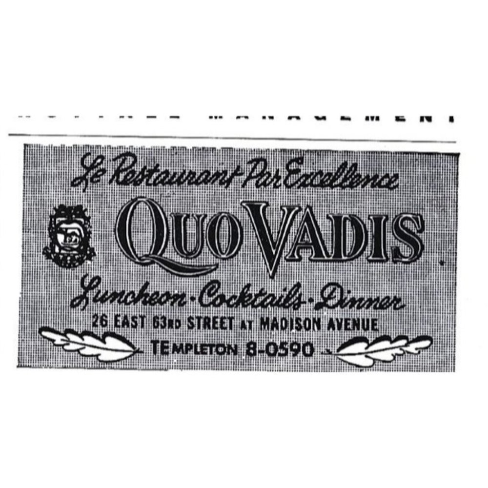 Restaurant Par Excellance Quo Vadis Madison Avenue NYC 1960s Vintage Print Ad